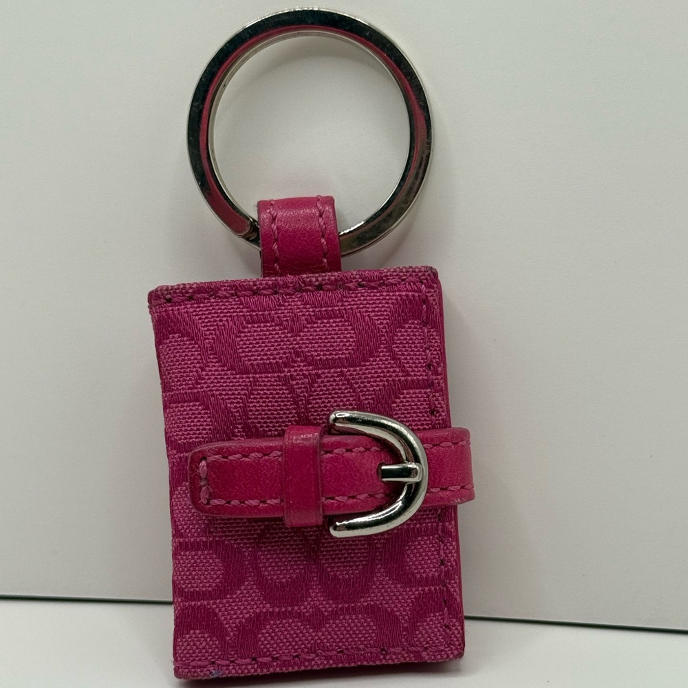 COACH Pink Signature Mini Photo Holder Buckle Keychain Charm